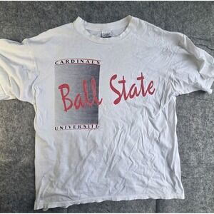 Vintage Ball State University Cardinals T Shirt Size XL Distressed